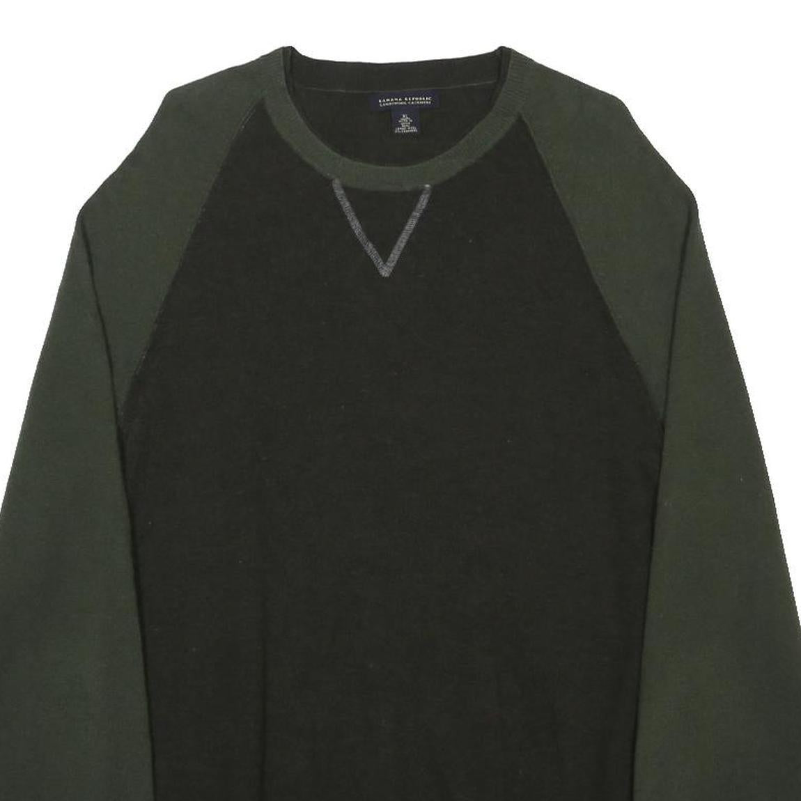BANANA REPUBLIC Mens Black & Green Wool Blend Plain Crew Neck Basic Knit XL