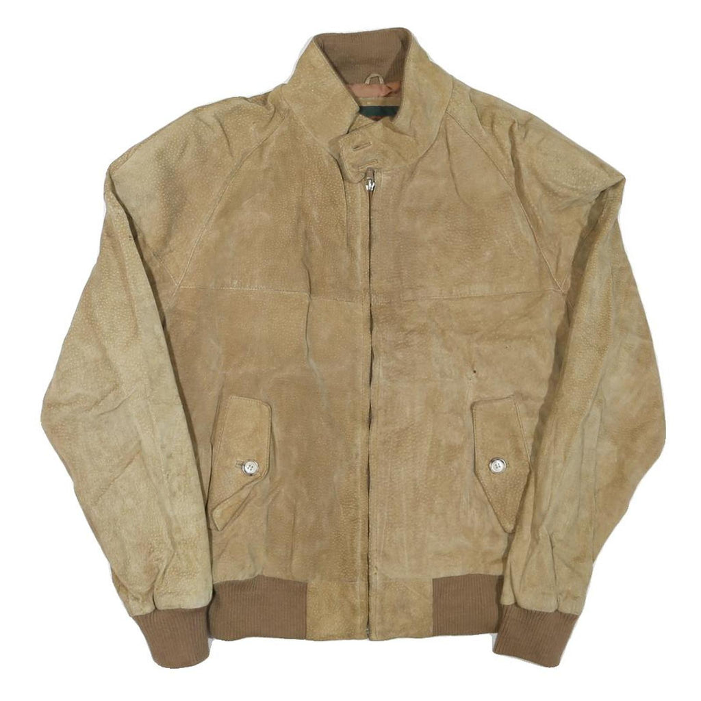 COTTRELL & HAYS Mens Beige Leather Bomber Jacket L Suede Zip Closure Casual