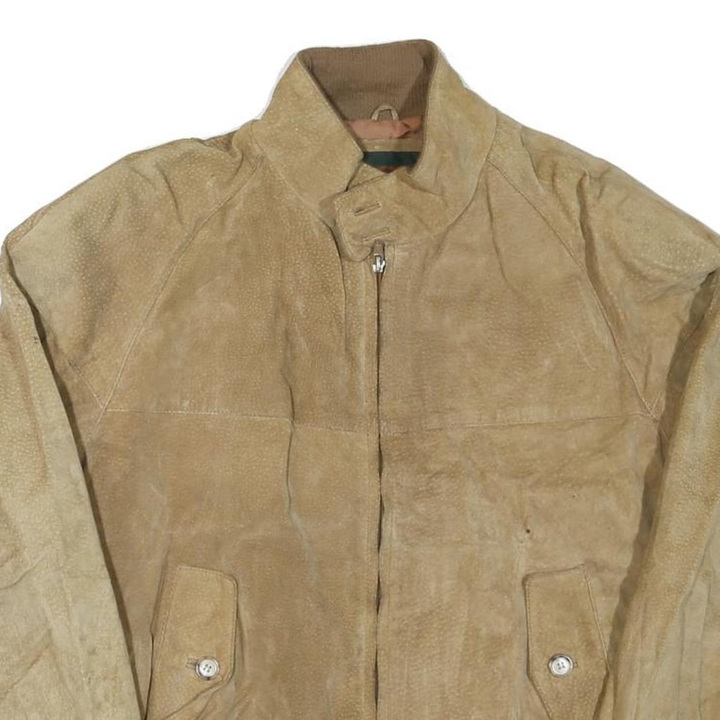 COTTRELL & HAYS Mens Beige Leather Bomber Jacket L Suede Zip Closure Casual