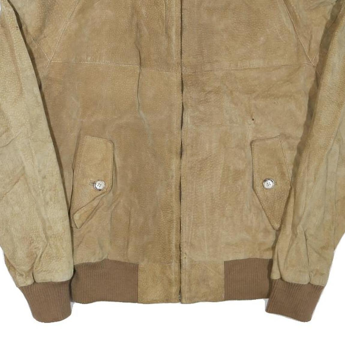 COTTRELL & HAYS Mens Beige Leather Bomber Jacket L Suede Zip Closure Casual