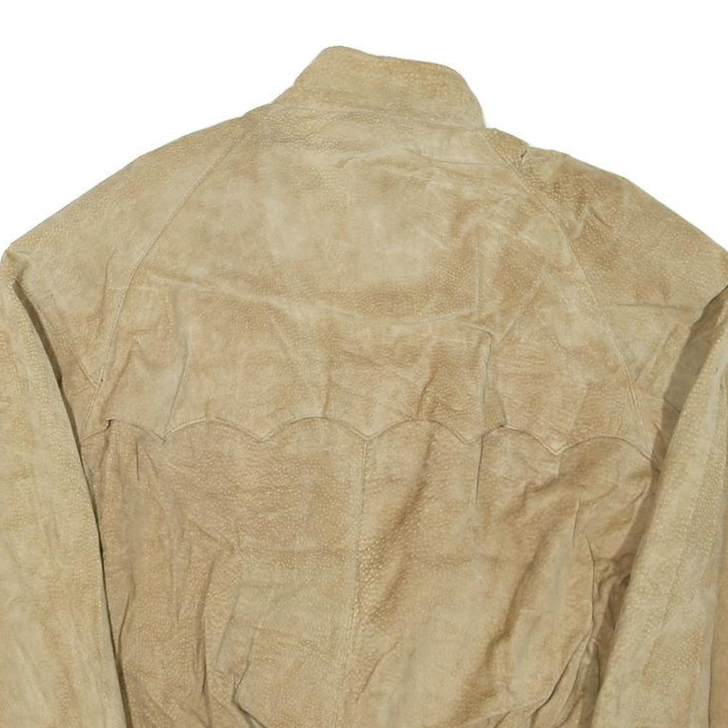 COTTRELL & HAYS Mens Beige Leather Bomber Jacket L Suede Zip Closure Casual