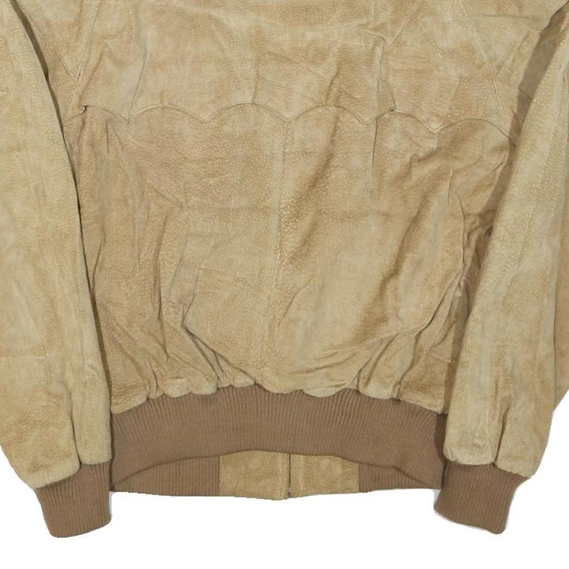 COTTRELL & HAYS Mens Beige Leather Bomber Jacket L Suede Zip Closure Casual