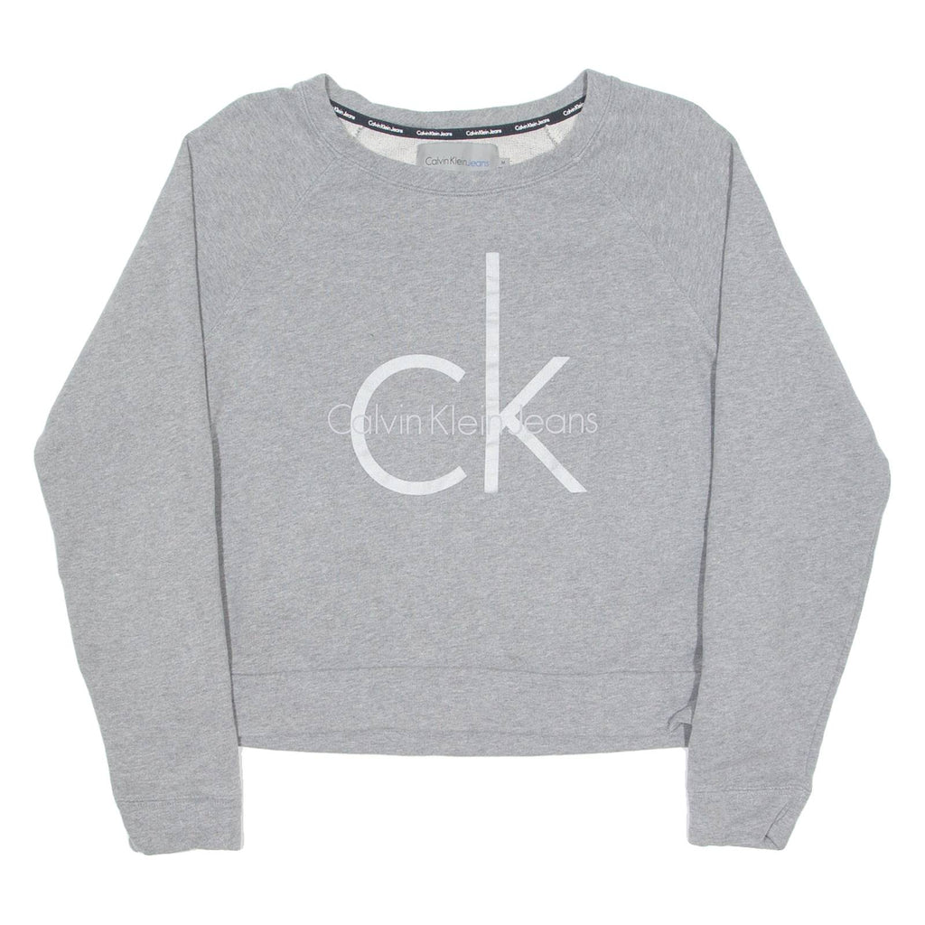 CALVIN KLEIN JEANS Cropped Womens Sweatshirt Grey Crew Neck M