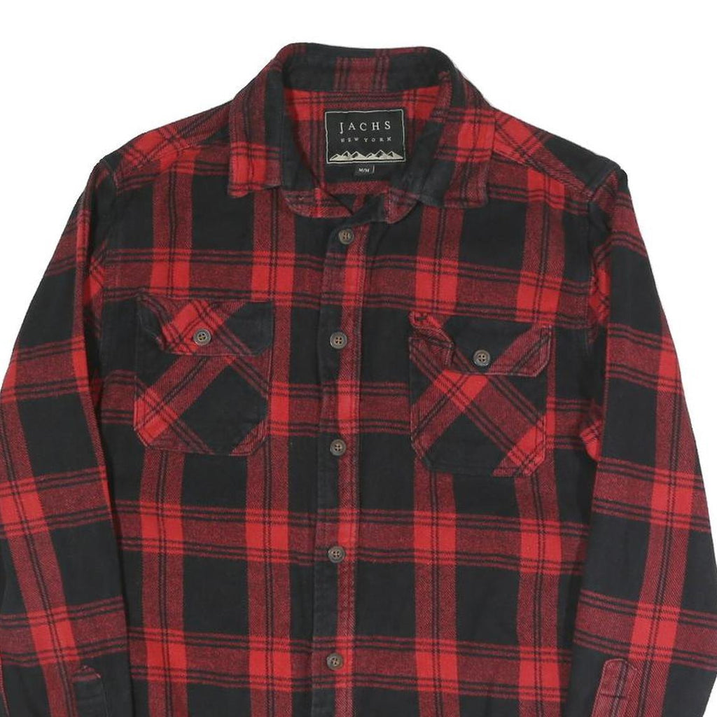 JACHS Mens Red & Black Check Shirt M Cotton Blend Casual Long Sleeve Button