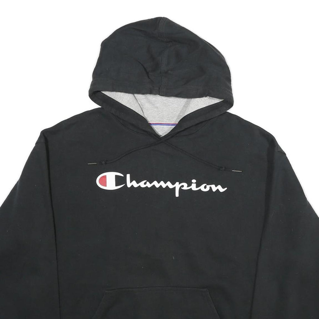CHAMPION Mens Black Hoodie L Cotton Blend Pullover Drawstring Hood