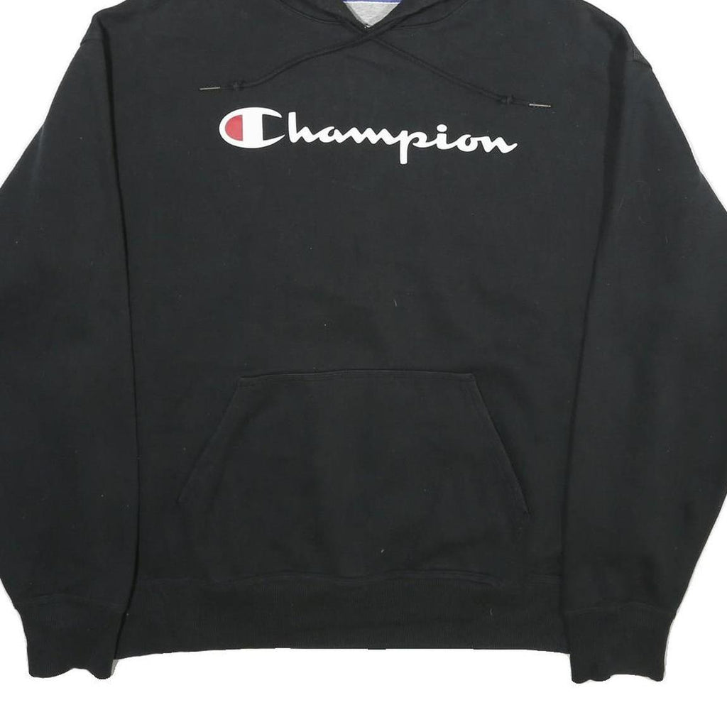 CHAMPION Mens Black Hoodie L Cotton Blend Pullover Drawstring Hood