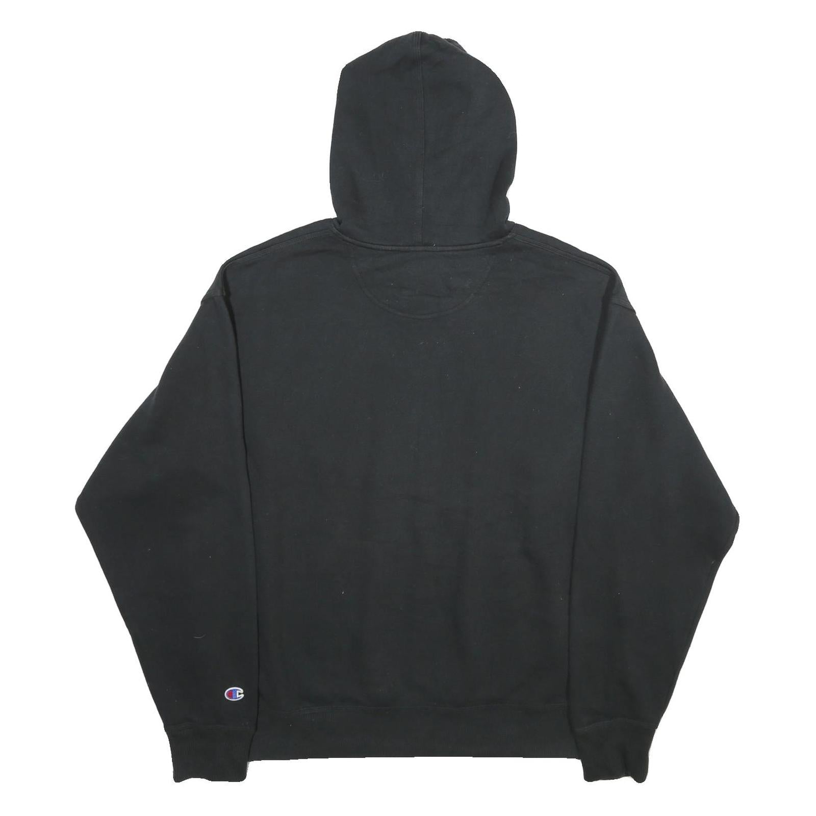 CHAMPION Mens Black Hoodie L Cotton Blend Pullover Drawstring Hood