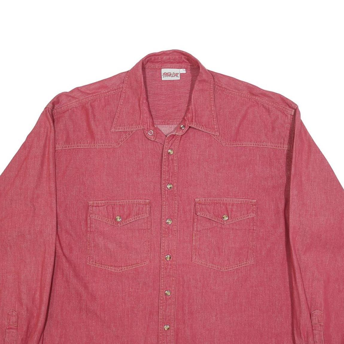 FREE LOOK Mens Red Cotton Shirt 2XL Long Sleeve Button Front Casual