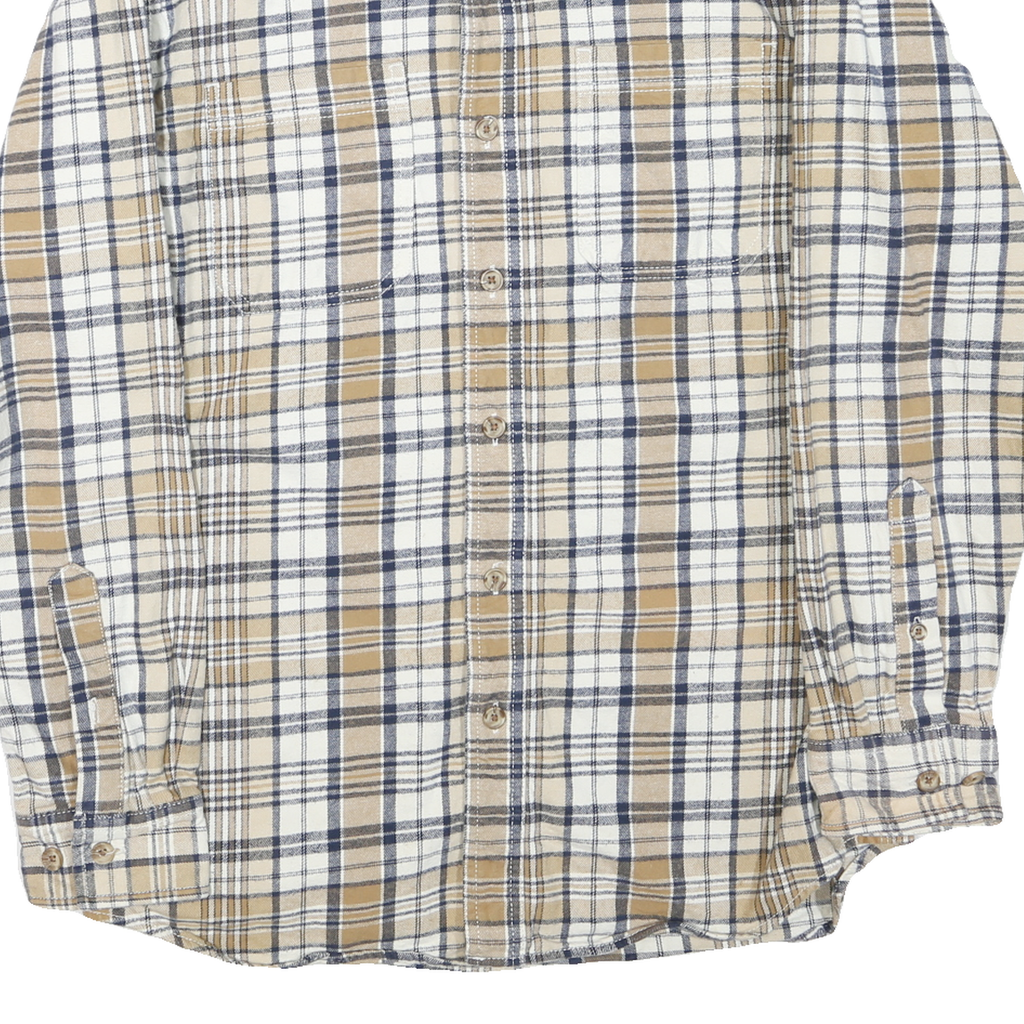 RIDGECUT Mens Beige & Blue Check Shirt M Long Sleeve Button Collar Casual Cotton