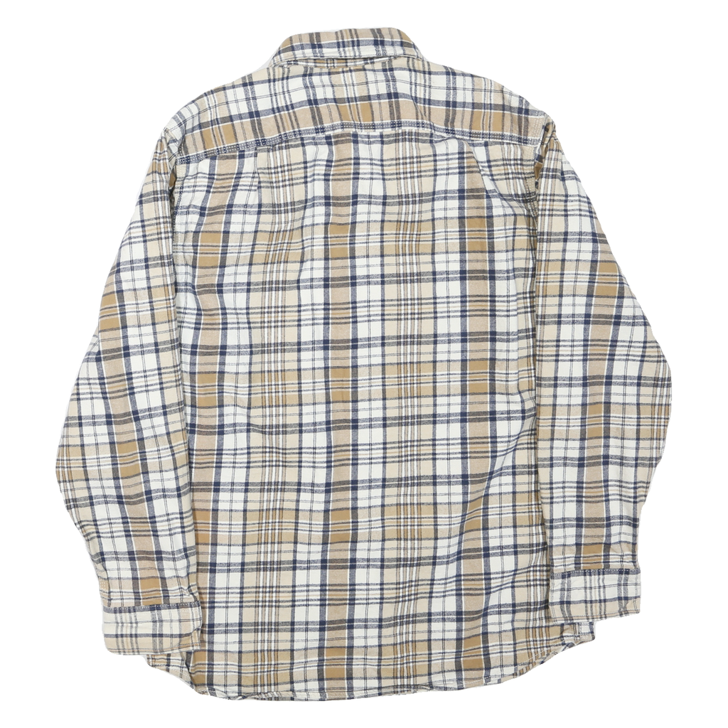 RIDGECUT Mens Beige & Blue Check Shirt M Long Sleeve Button Collar Casual Cotton