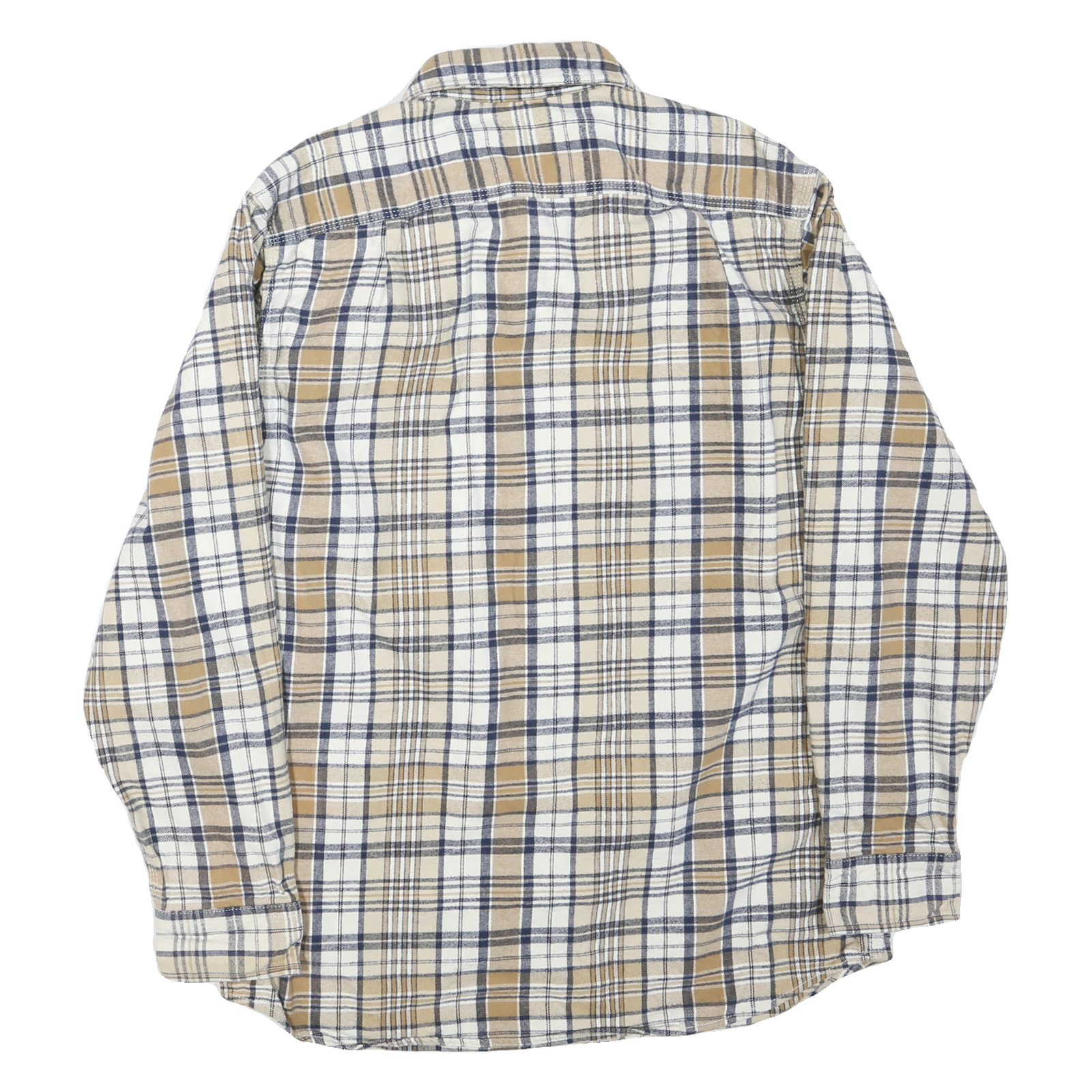 RIDGECUT Mens Beige & Blue Check Shirt M Long Sleeve Button Collar Casual Cotton