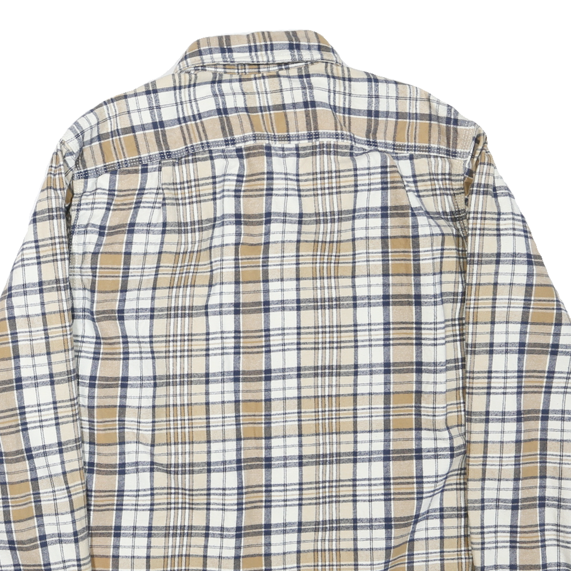 RIDGECUT Mens Beige & Blue Check Shirt M Long Sleeve Button Collar Casual Cotton