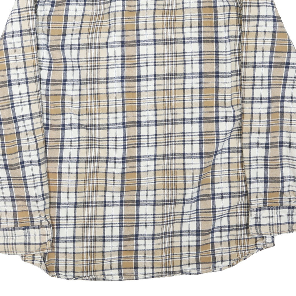 RIDGECUT Mens Beige & Blue Check Shirt M Long Sleeve Button Collar Casual Cotton
