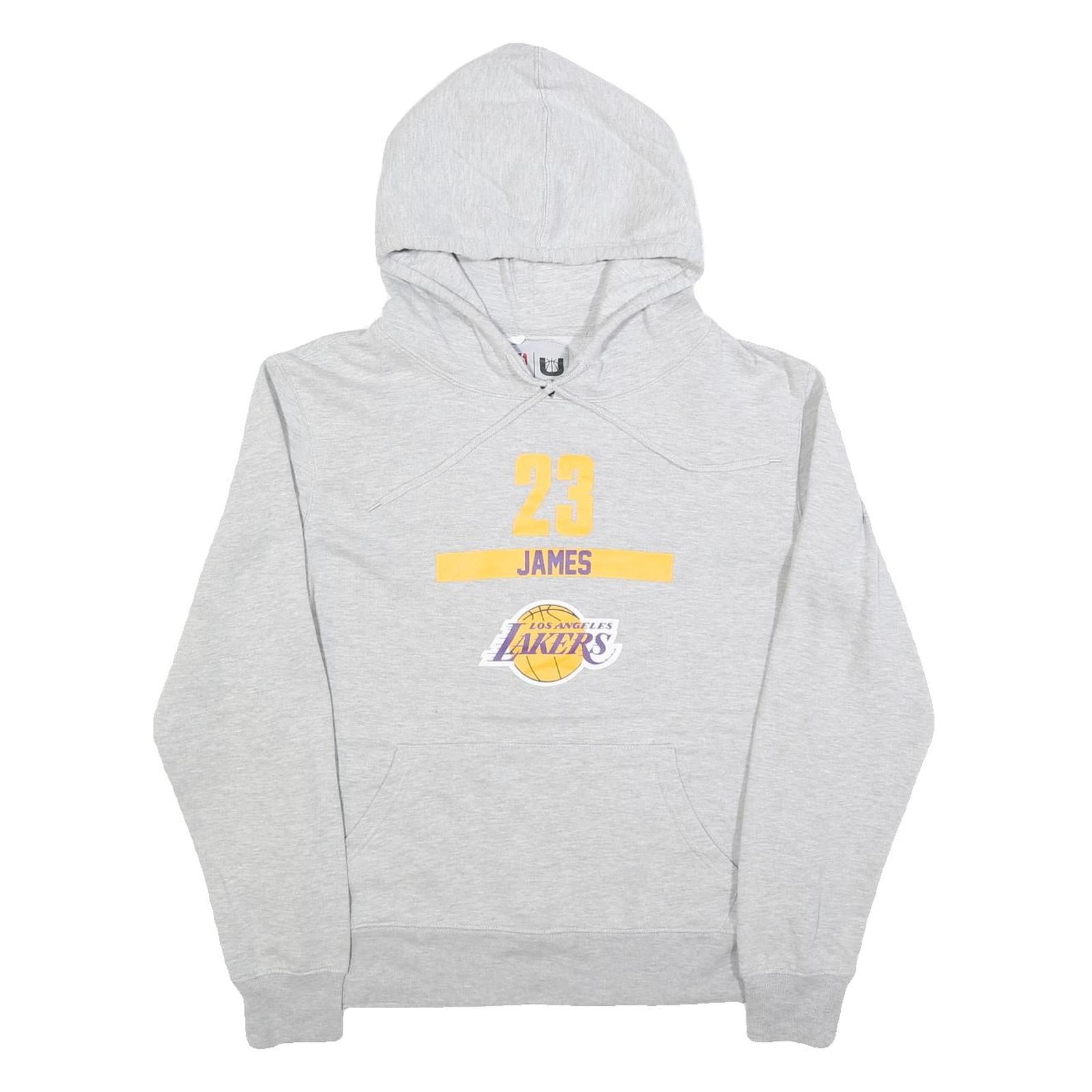 NBA Mens Grey James 23 Hoodie S Los Angeles Lakers Basketball Cotton Blend