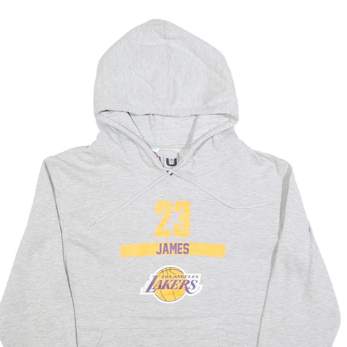 NBA Mens Grey James 23 Hoodie S Los Angeles Lakers Basketball Cotton Blend