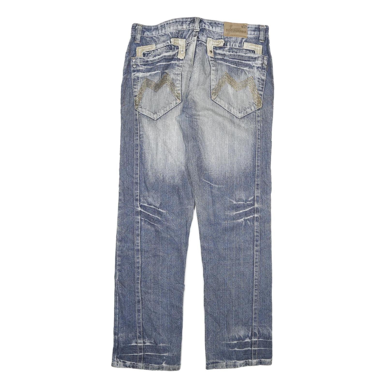 HARDY YANTO Mens Jeans Blue Regular Straight Denim Light W34 L32 Casual Wear