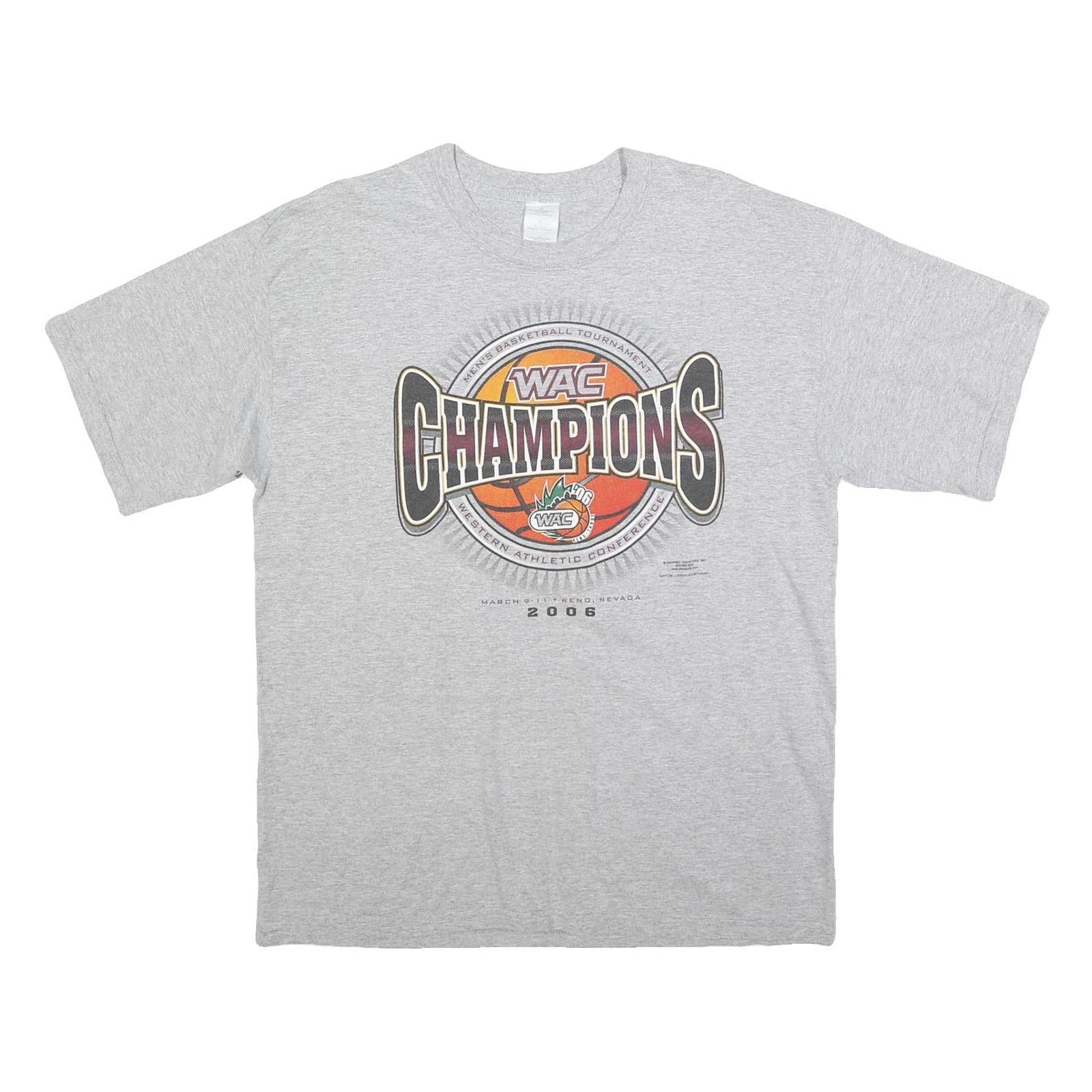 Mens Grey WAC Champions Basketball Tournament Cotton Blend T-Shirt L Crew Neck