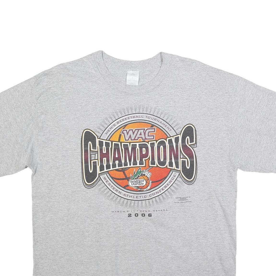 Mens Grey WAC Champions Basketball Tournament Cotton Blend T-Shirt L Crew Neck