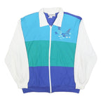 PETER POPOVITCH Womens Blue & Teal & White Shell Graphic Zip Up Collar L