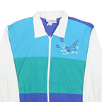 PETER POPOVITCH Womens Blue & Teal & White Shell Graphic Zip Up Collar L