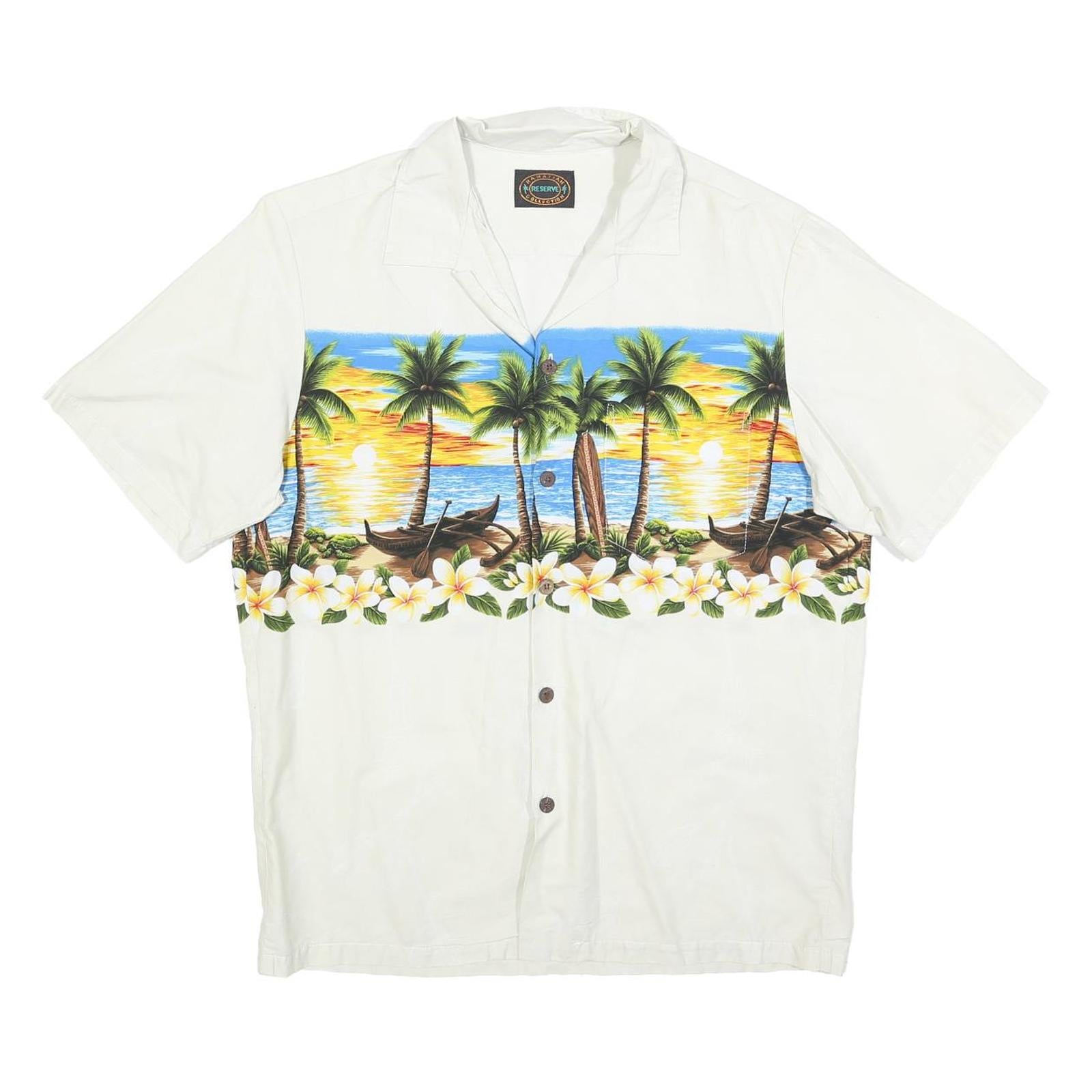 RESERVE Mens White Blue Hawaiian Shirt M Cotton Blend Summer Beach Print