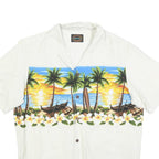 RESERVE Mens White Blue Hawaiian Shirt M Cotton Blend Summer Beach Print