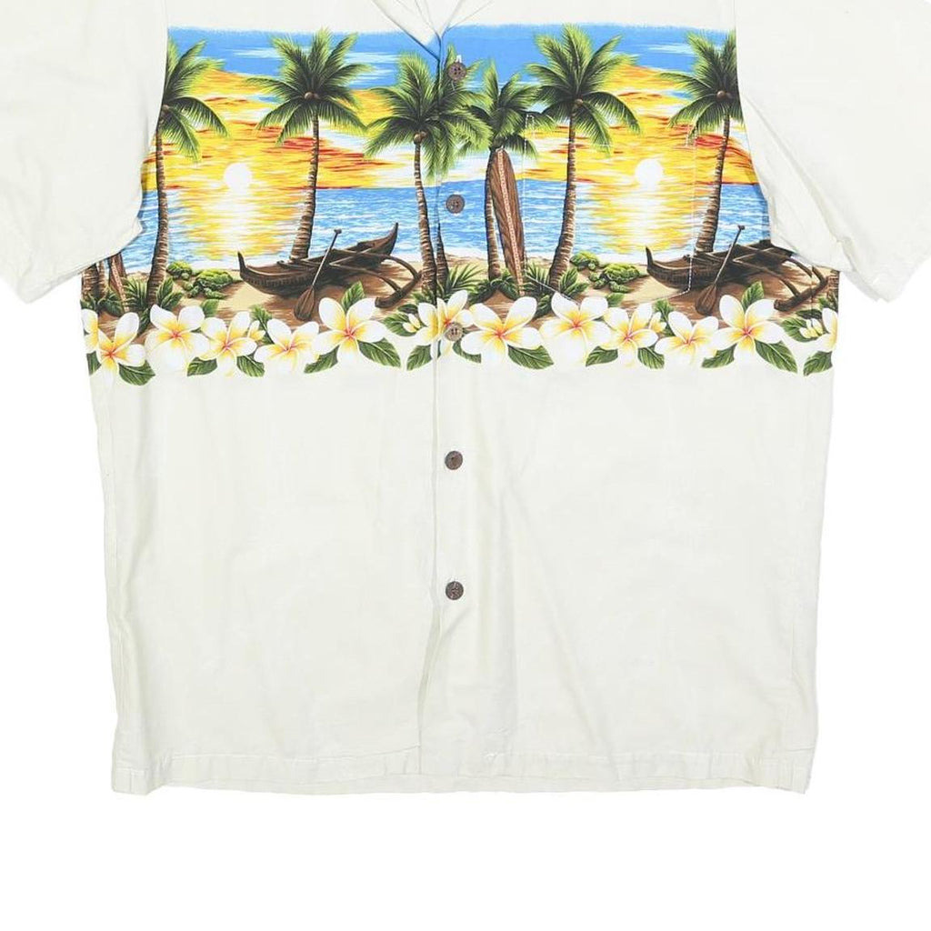 RESERVE Mens White Blue Hawaiian Shirt M Cotton Blend Summer Beach Print
