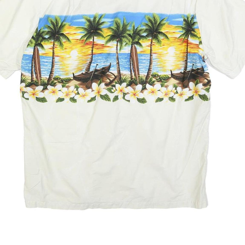 RESERVE Mens White Blue Hawaiian Shirt M Cotton Blend Summer Beach Print