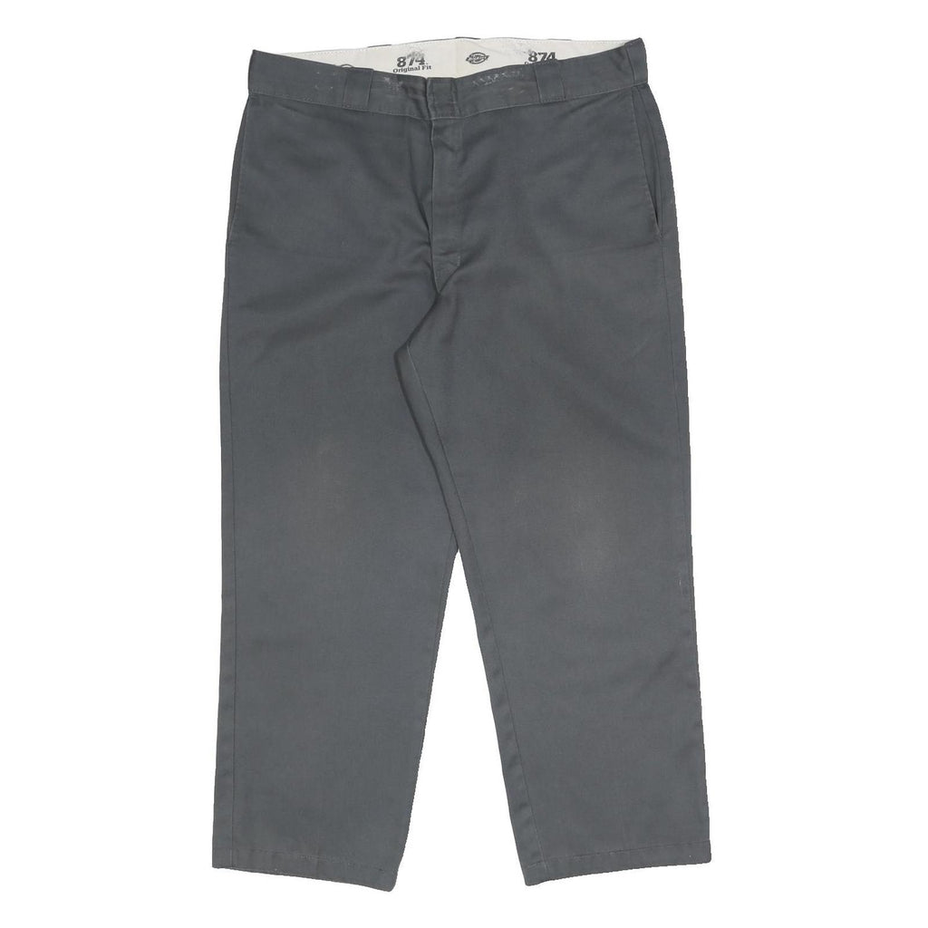 DICKIES Mens Regular Fit Grey Cotton Blend Zip Trousers W38 L28 Workwear
