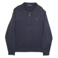 POLO RALPH LAUREN Mens Navy Blue Fashion Jumper Cotton Pullover L Zip Neck