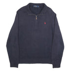 POLO RALPH LAUREN Mens Navy Blue Fashion Jumper Cotton Pullover L Zip Neck