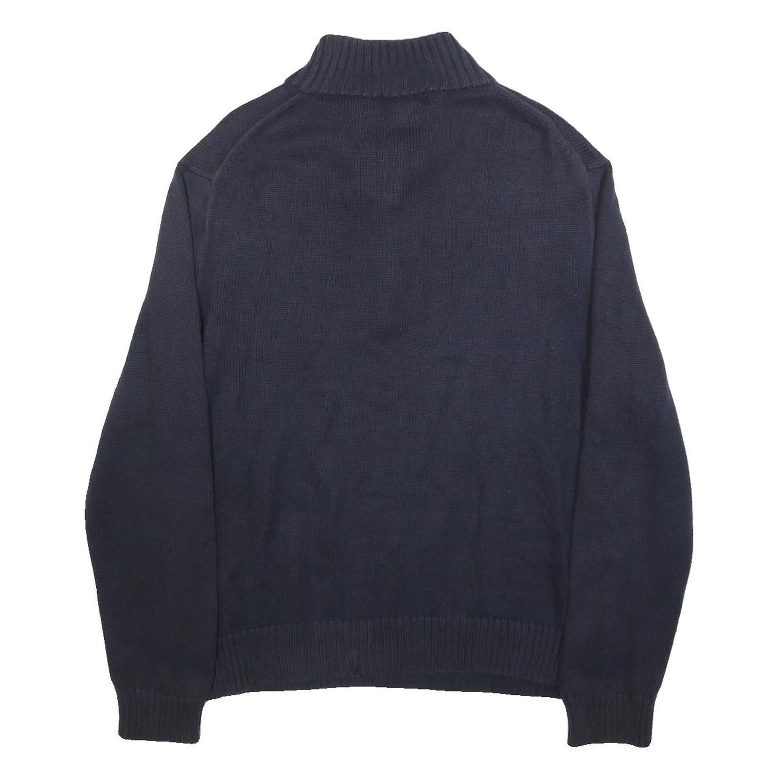 POLO RALPH LAUREN Mens Navy Blue Fashion Jumper Cotton Pullover L Zip Neck
