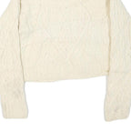 LIMITED AMERICA Womens Cream Plain Cable Knit Cargo Jumper Crew Neck Wool M