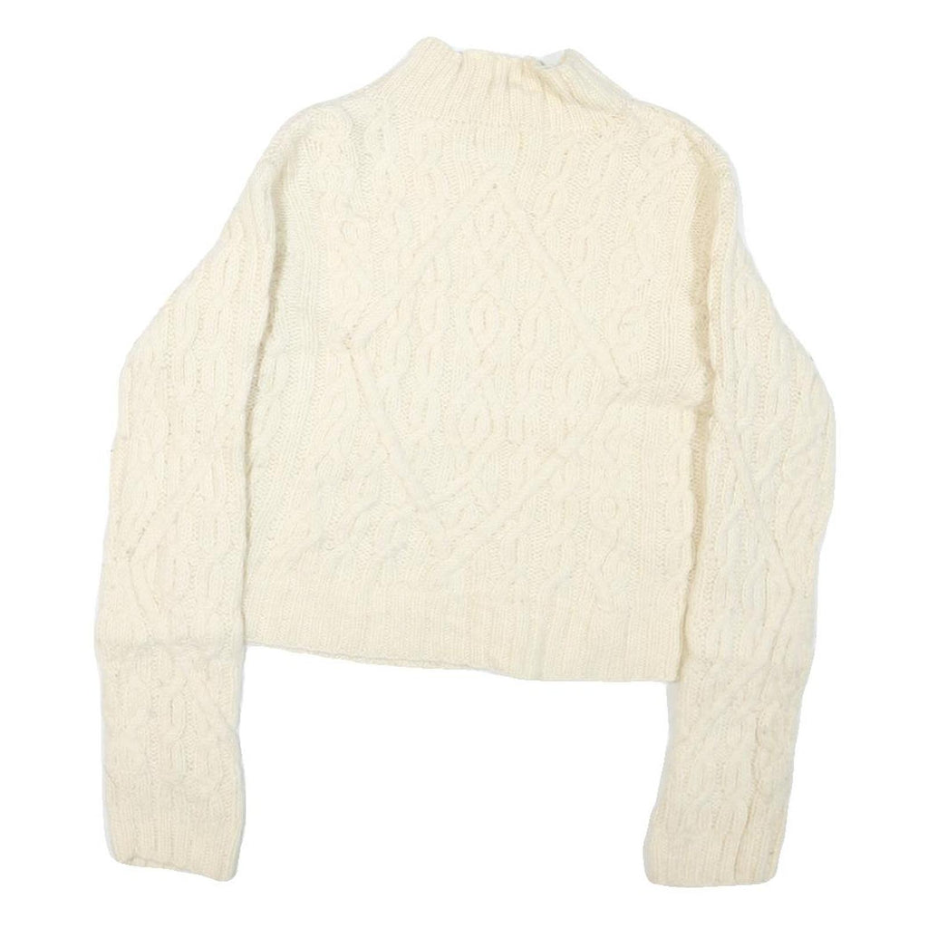 LIMITED AMERICA Womens Cream Plain Cable Knit Cargo Jumper Crew Neck Wool M