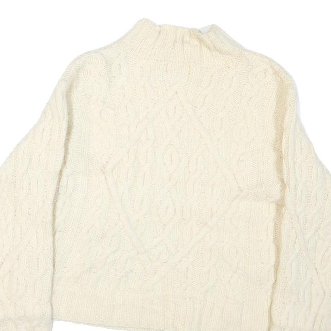 LIMITED AMERICA Womens Cream Plain Cable Knit Cargo Jumper Crew Neck Wool M