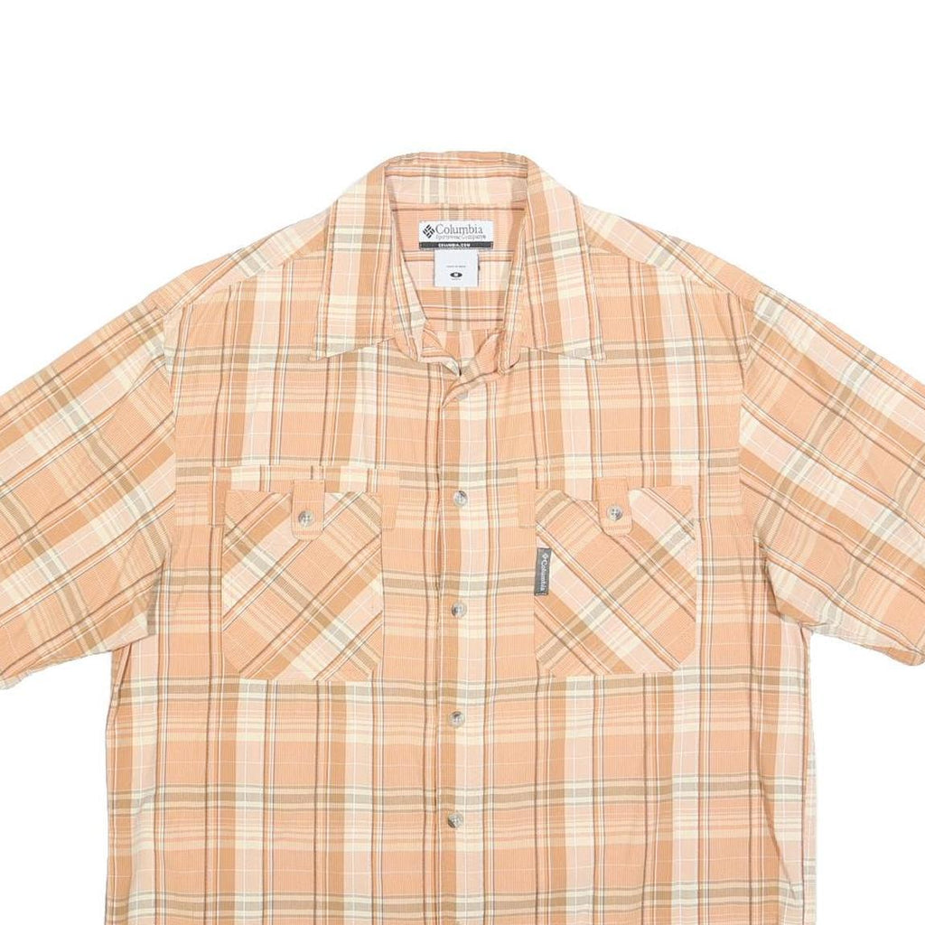 COLUMBIA Mens Beige & Cream Plaid Casual Shirt M Cotton Blend Button Pocket