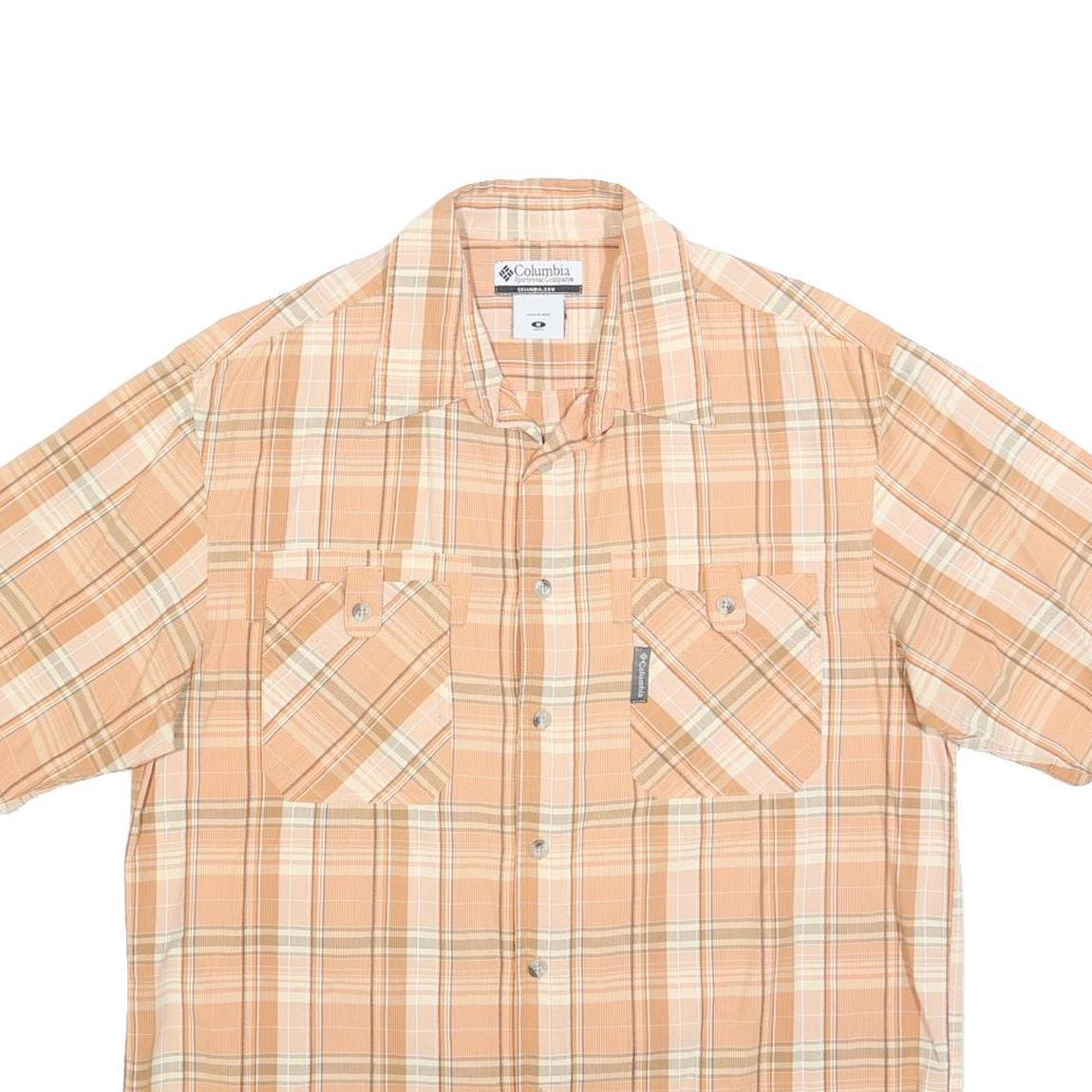 COLUMBIA Mens Beige & Cream Plaid Casual Shirt M Cotton Blend Button Pocket