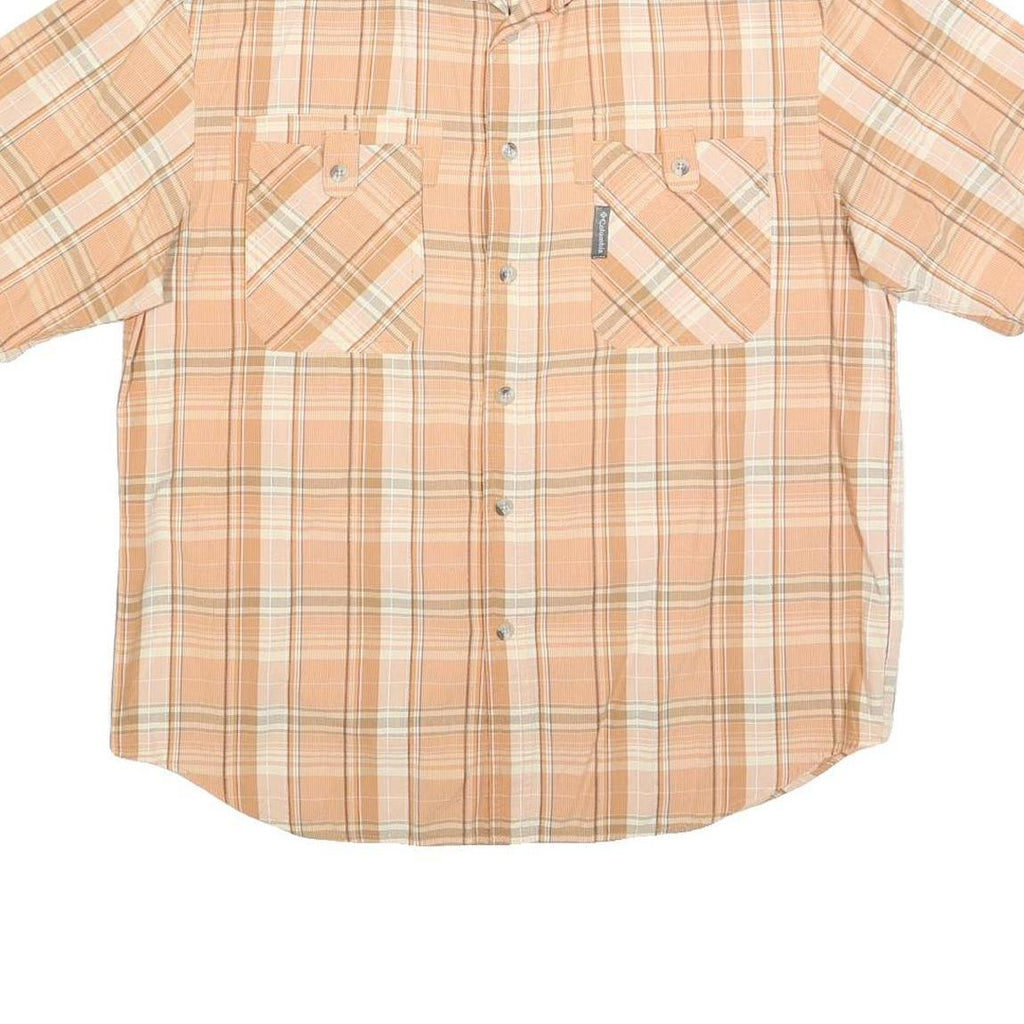 COLUMBIA Mens Beige & Cream Plaid Casual Shirt M Cotton Blend Button Pocket