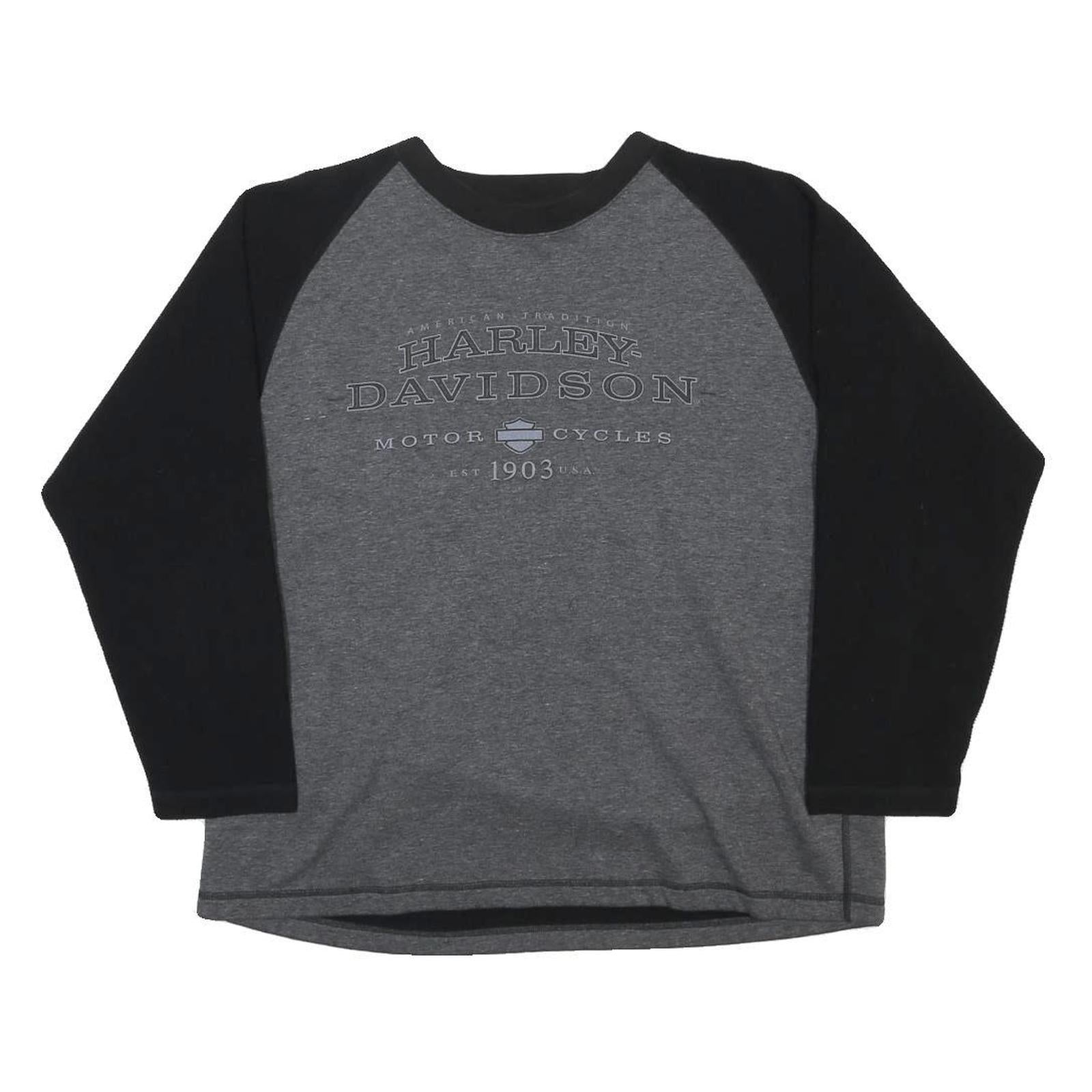 HARLEY DAVIDSON Mens Grey & Black Crew Neck M Cotton Blend Sweatshirt Motorcycle