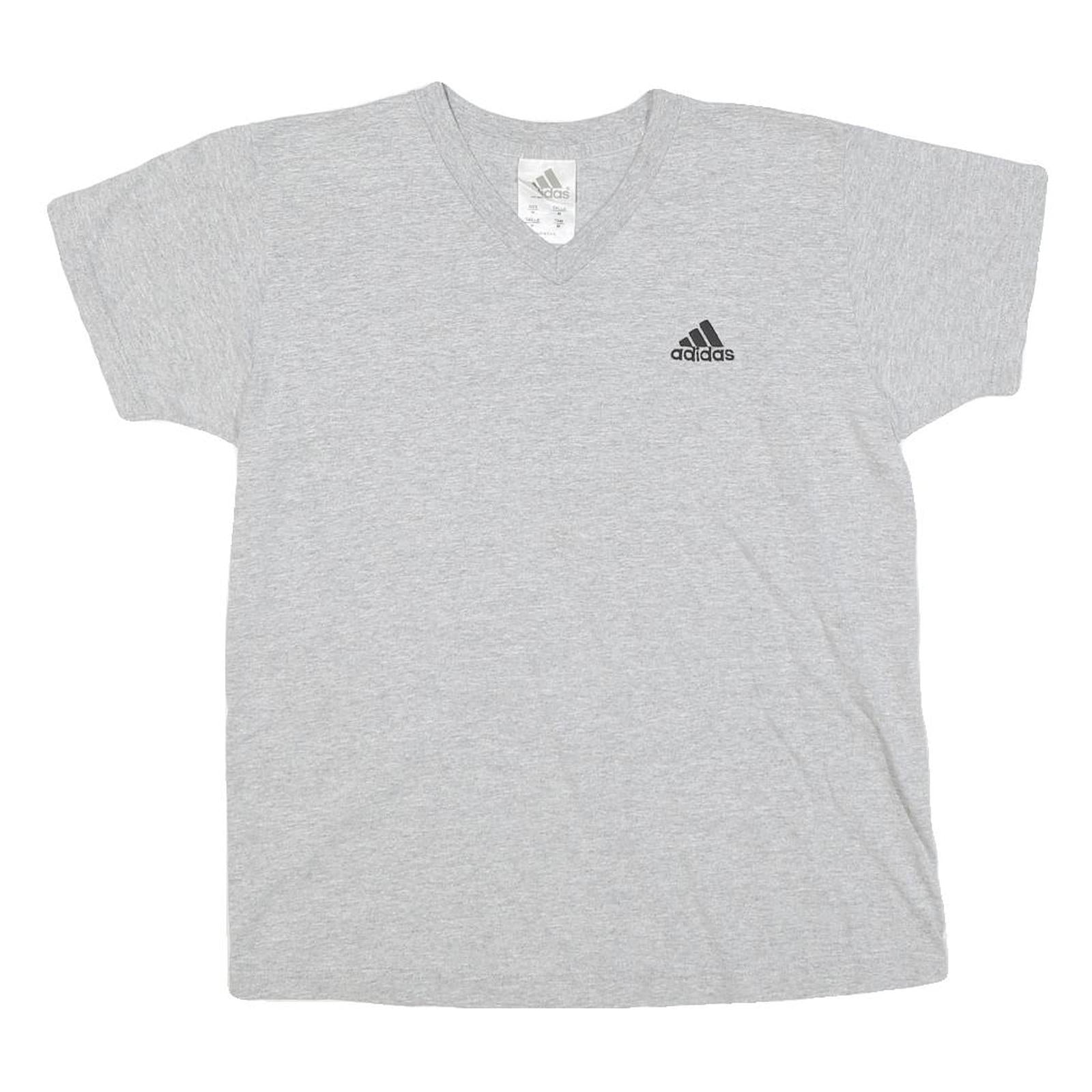 ADIDAS Womens Grey Graphic T-Shirt M Short Sleeve V-Neck Casual Cotton Blend