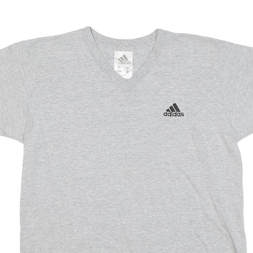 ADIDAS Womens Grey Graphic T-Shirt M Short Sleeve V-Neck Casual Cotton Blend