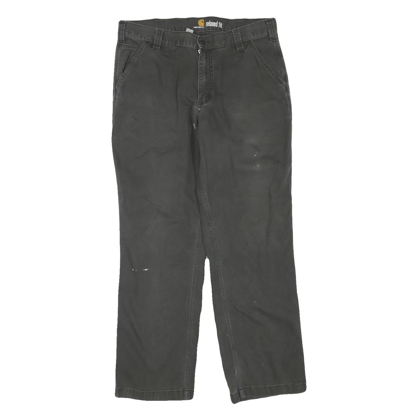 CARHARTT Mens Cotton Blend Black Regular Straight Trousers W36 L29 Workwear Zip
