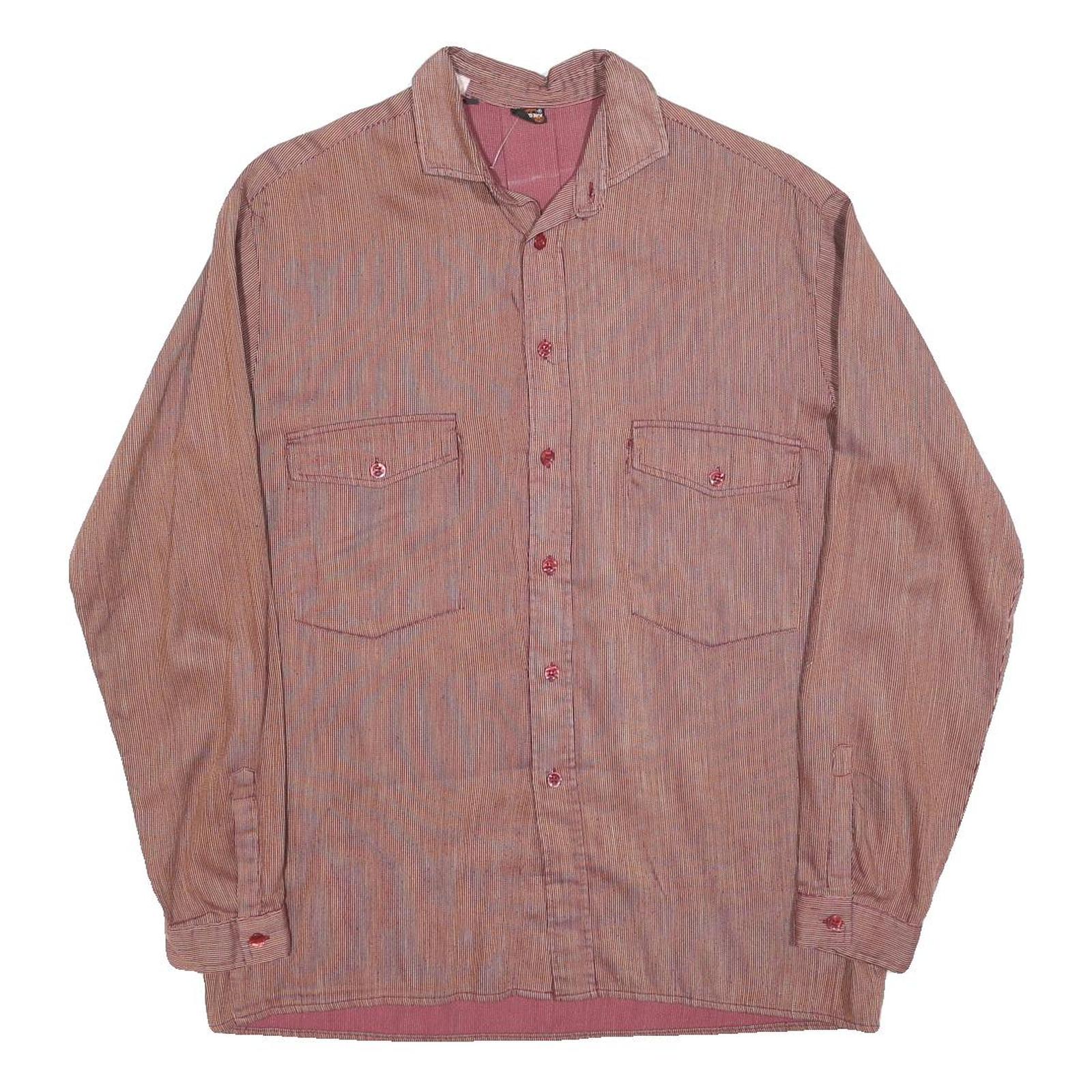 CABBY Mens Red & Blue Striped Shirt M Cotton Blend Casual Workwear Long Sleeve