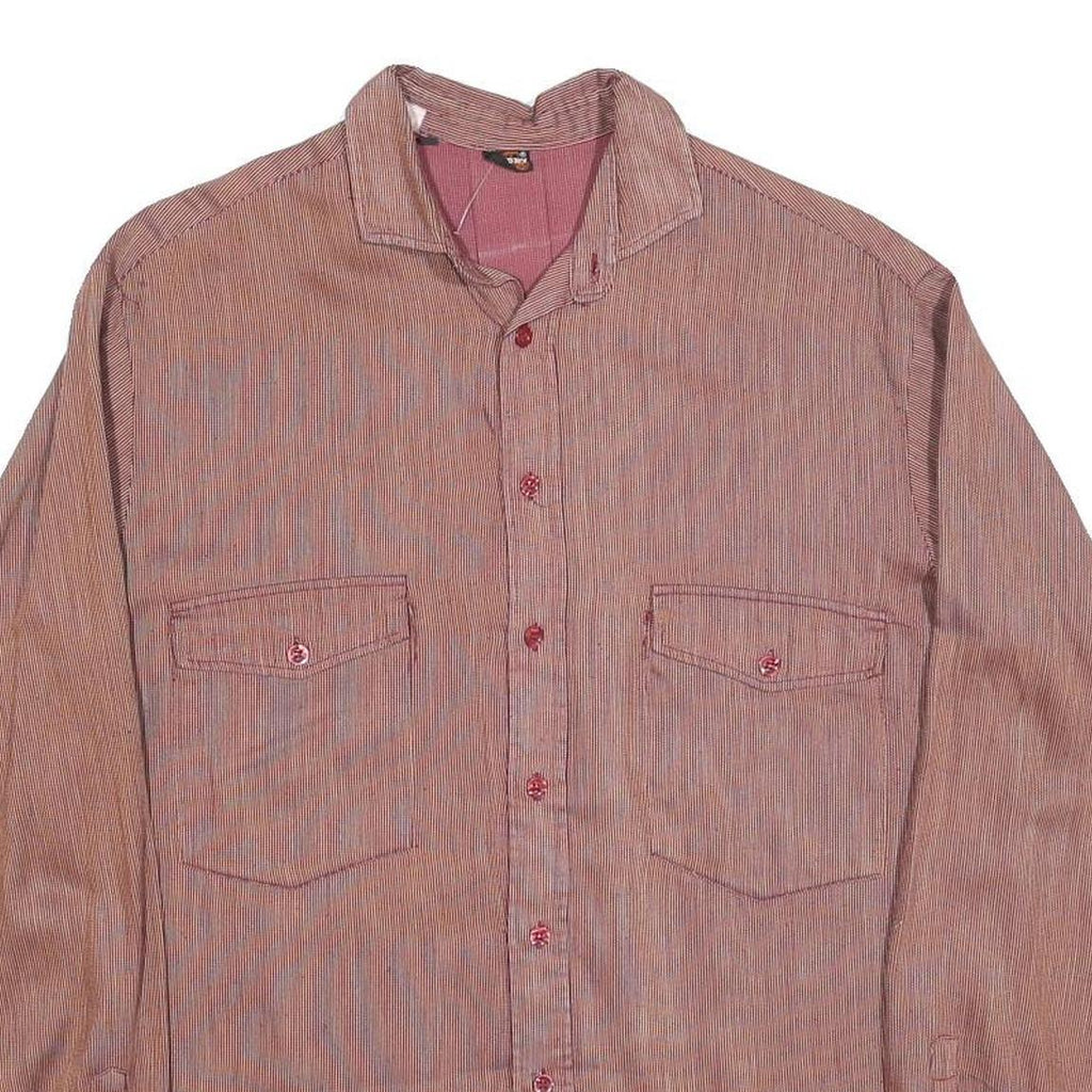 CABBY Mens Red & Blue Striped Shirt M Cotton Blend Casual Workwear Long Sleeve