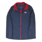 TOMMY HILFIGER Womens Navy Blue & Red Quilt Jacket S Polyester Blend Zip Casual