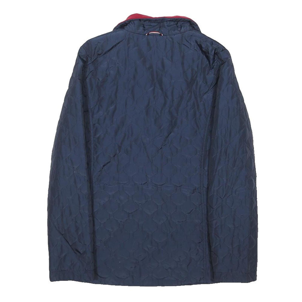 TOMMY HILFIGER Womens Navy Blue & Red Quilt Jacket S Polyester Blend Zip Casual