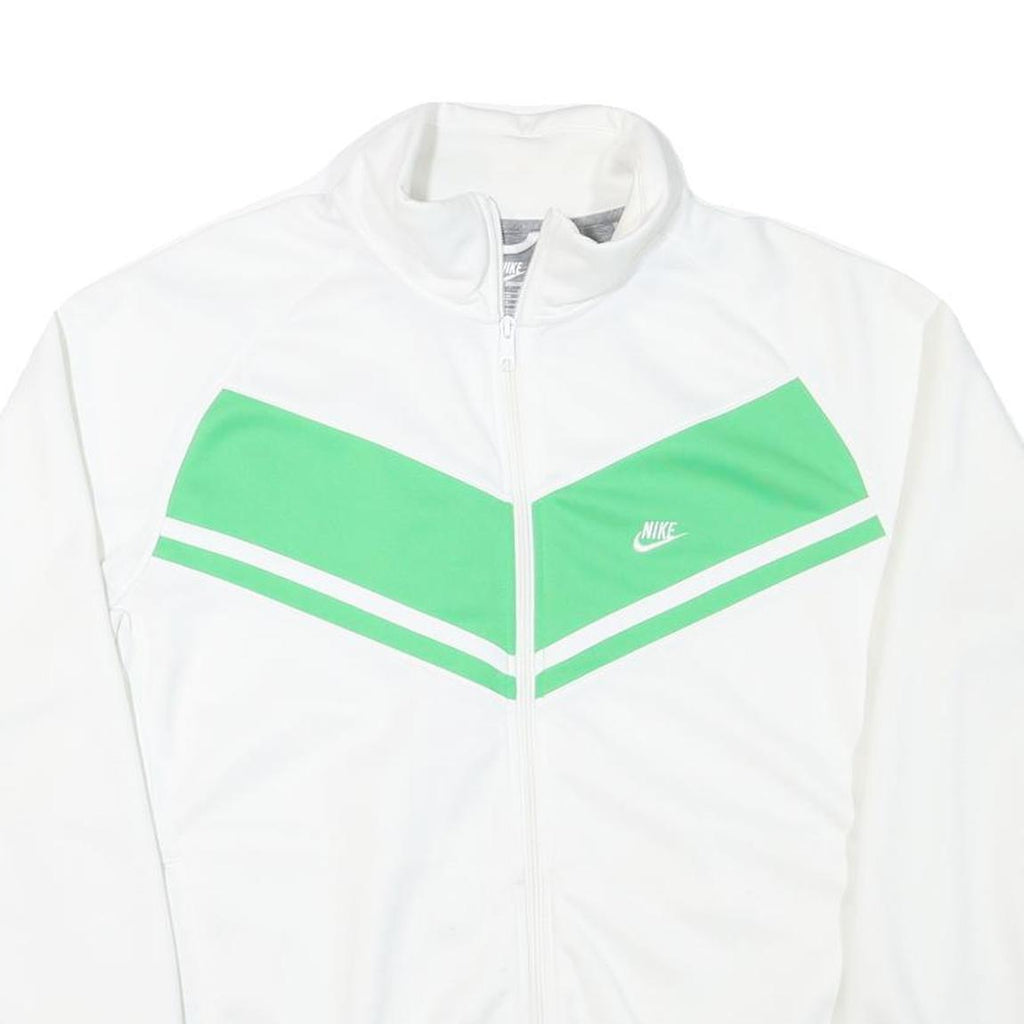 NIKE Mens White & Green Track Jacket XL Polyester Blend Zip Sportswear