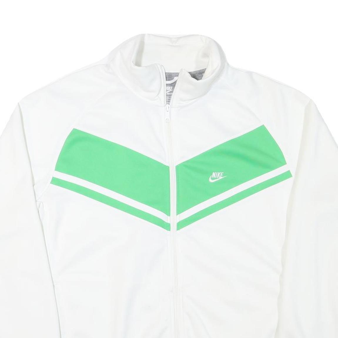 NIKE Mens White & Green Track Jacket XL Polyester Blend Zip Sportswear