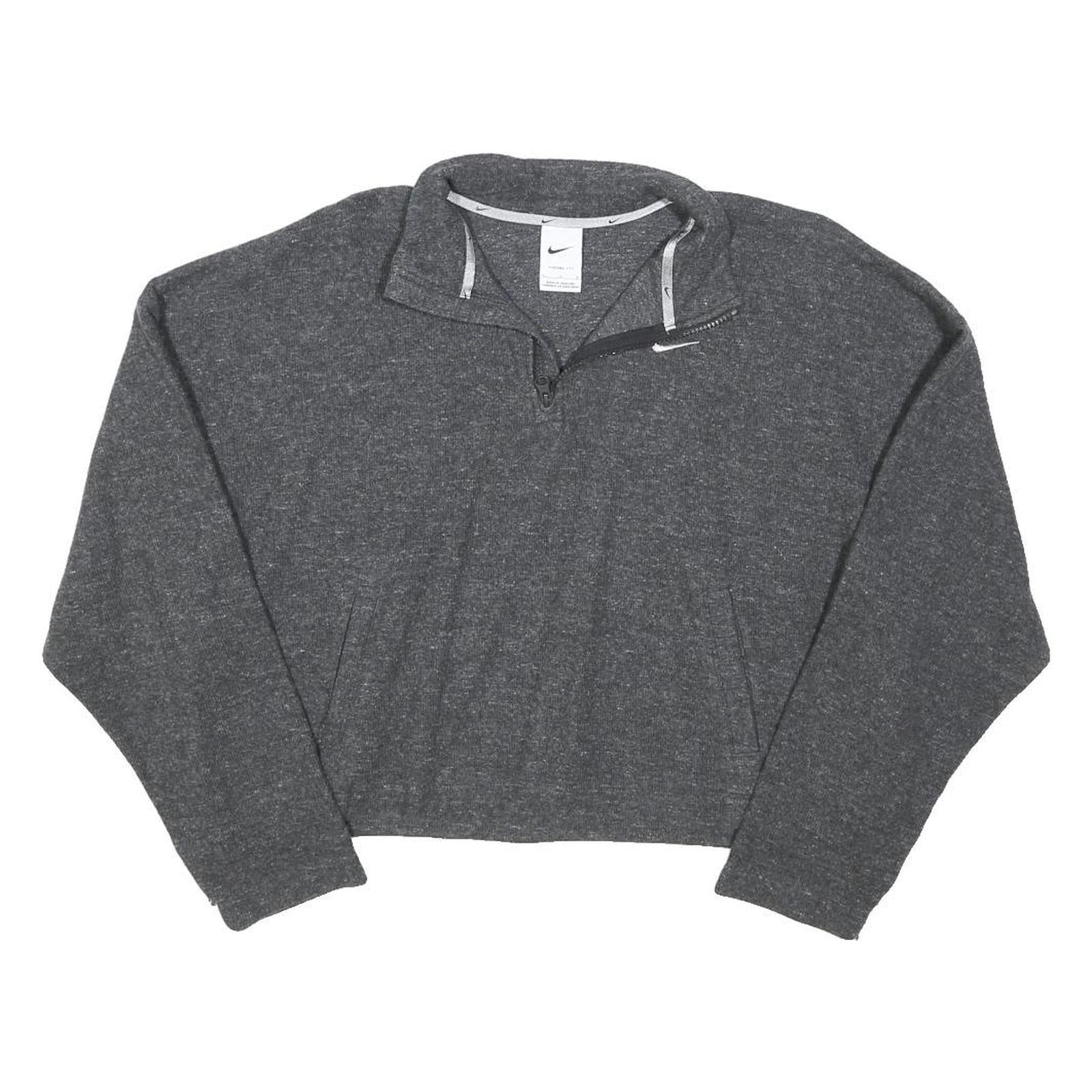 NIKE Womens Grey Plain Pullover Jumper Crew Neck Cotton Blend L