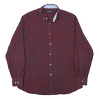 NAUTICA Mens Red & Navy Check Shirt L Button-Down Collar Long Sleeve Cotton